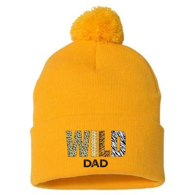Dad Of The Wild One Zoo Birthday Safari Jungle Animal Pom Pom 12in Knit Beanie