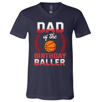 Dad Of The Birthday Boy Basketball Bday Celebration V-Neck T-Shirt