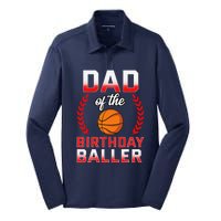 Dad Of The Birthday Boy Basketball Bday Celebration Silk Touch Performance Long Sleeve Polo