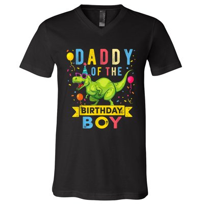  Daddy of the Birthday Boy T-Rex Dinosaur Birthday Party V-Neck T-Shirt