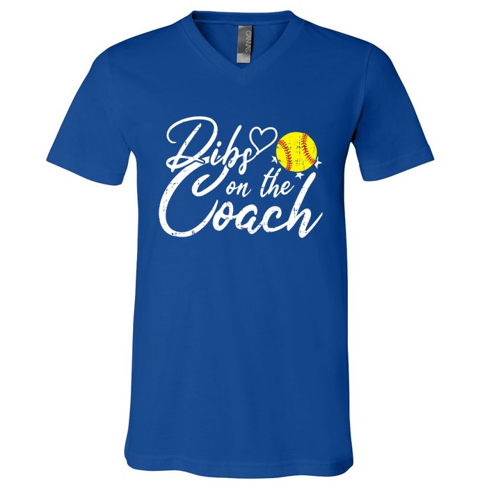 Dibs On The Coach Funny Coach's Wife Softball Gift V-Neck T-Shirt