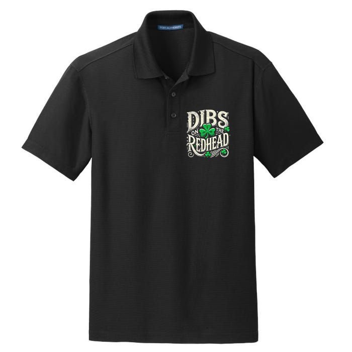 Dibs On The Redhead Funny St Patricks Day Drinking Dry Zone Grid Polo