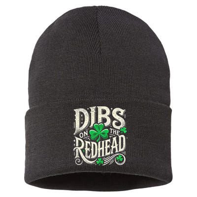 Dibs On The Redhead Funny St Patricks Day Drinking Sustainable Knit Beanie