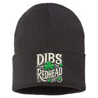Dibs On The Redhead Funny St Patricks Day Drinking Sustainable Knit Beanie