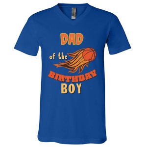 Dad Of The Birthday Basketball Theme Matching Family Great Gift V-Neck T-Shirt