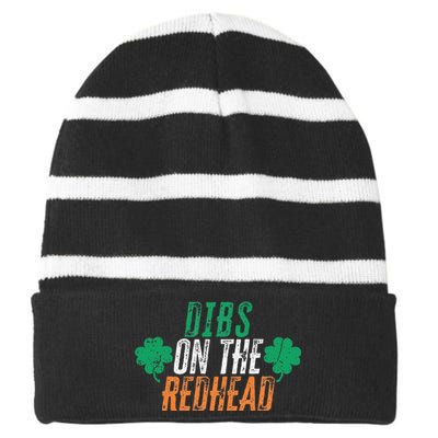 Dibs On The Redhead Shamrock St. Patrick's Day Drinking Striped Beanie with Solid Band