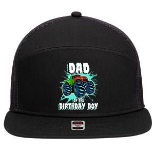 Dad Of The Birthday Boy Monster Truck Birthday Party Gift 7 Panel Mesh Trucker Snapback Hat