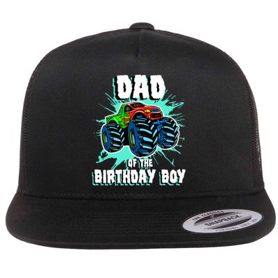 Dad Of The Birthday Boy Monster Truck Birthday Party Gift Flat Bill Trucker Hat