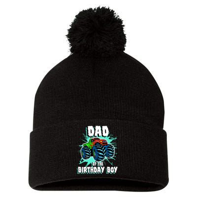 Dad Of The Birthday Boy Monster Truck Birthday Party Gift Pom Pom 12in Knit Beanie