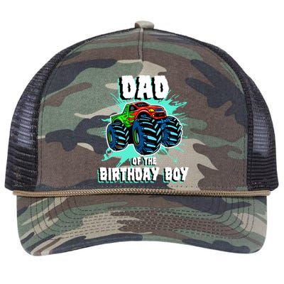 Dad Of The Birthday Boy Monster Truck Birthday Party Gift Retro Rope Trucker Hat Cap