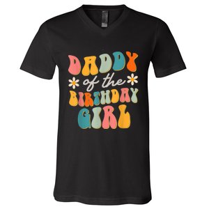  Daddy Of The Birthday Girl Groovy Themed Father Dad V-Neck T-Shirt