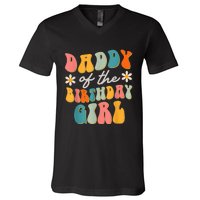  Daddy Of The Birthday Girl Groovy Themed Father Dad V-Neck T-Shirt