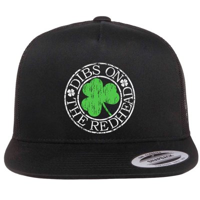 Dibs On The Redhead Funny Clovers Stamp St PatrickS Day Flat Bill Trucker Hat