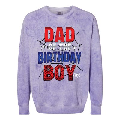 Dad Of The Birthday Boy Matching Family Spider Web Colorblast Crewneck Sweatshirt