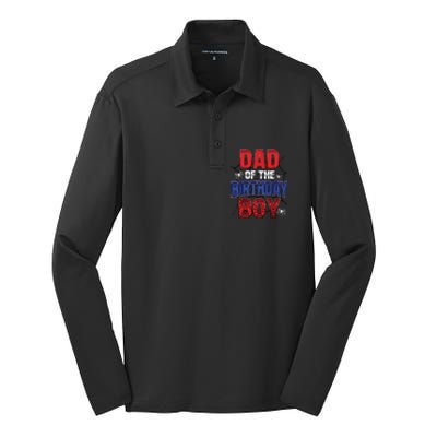 Dad Of The Birthday Boy Matching Family Spider Web Silk Touch Performance Long Sleeve Polo