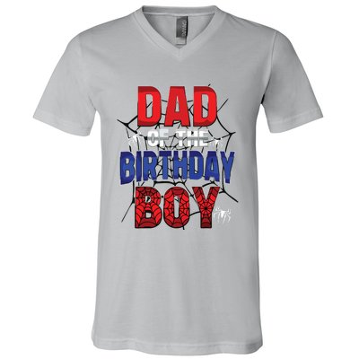 Dad Of The Birthday Boy Matching Family Spider Web V-Neck T-Shirt