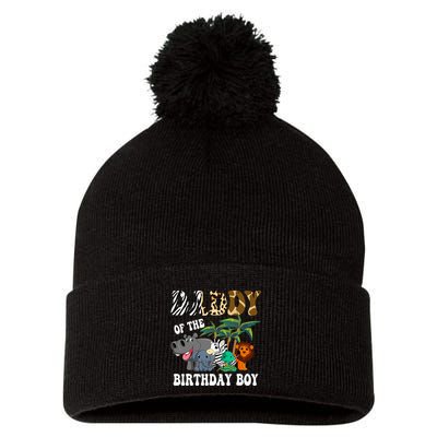 Daddy Of The Birthday Boy Zoo Bday Safari Celebration Pom Pom 12in Knit Beanie