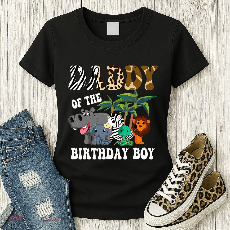 Daddy Of The Birthday Boy Zoo Bday Safari Celebration Womens T-Shirt