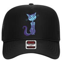 Day Of The Dead Dia De Los Muertos Cat High Crown Mesh Back Trucker Hat