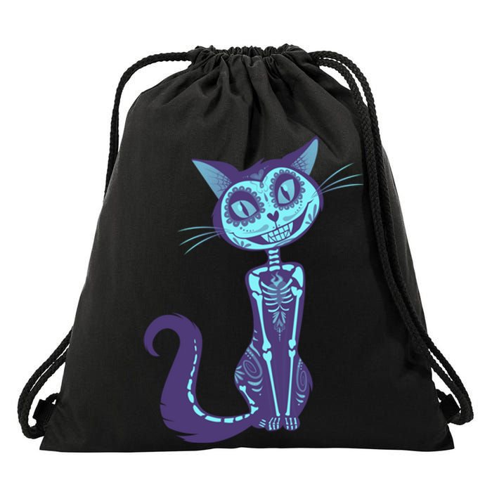 Day Of The Dead Dia De Los Muertos Cat Drawstring Bag