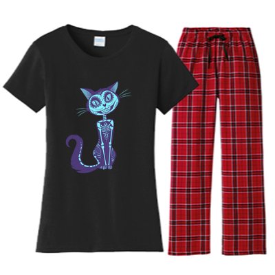 Day Of The Dead Dia De Los Muertos Cat Women's Flannel Pajama Set