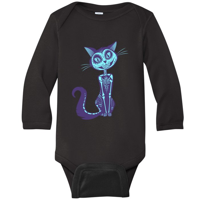 Day Of The Dead Dia De Los Muertos Cat Baby Long Sleeve Bodysuit