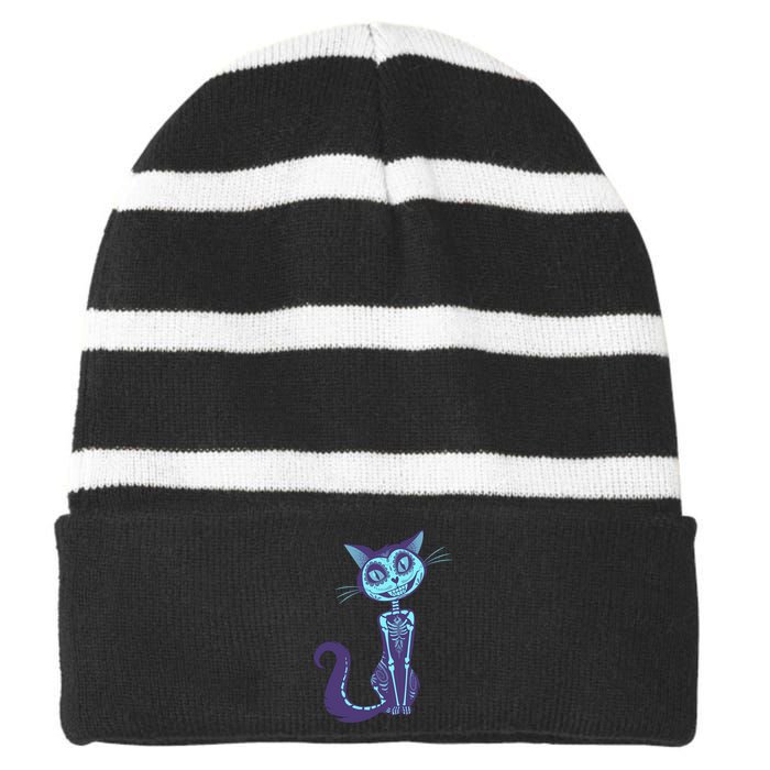 Day Of The Dead Dia De Los Muertos Cat Striped Beanie with Solid Band