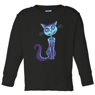 Day Of The Dead Dia De Los Muertos Cat Toddler Long Sleeve Shirt