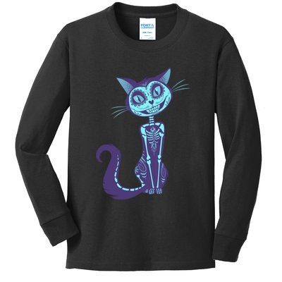 Day Of The Dead Dia De Los Muertos Cat Kids Long Sleeve Shirt