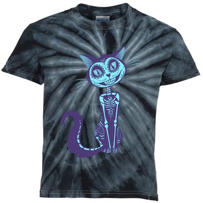 Day Of The Dead Dia De Los Muertos Cat Kids Tie-Dye T-Shirt