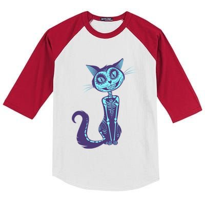 Day Of The Dead Dia De Los Muertos Cat Kids Colorblock Raglan Jersey