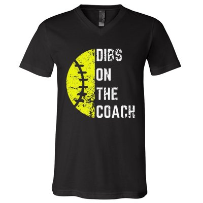 Dibs On The Coach Funny Softball Wife Baseball Coach V-Neck T-Shirt