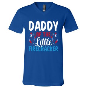 Daddy Of The Little Firecracker 4th Of July American Flag Funny Gift V-Neck T-Shirt