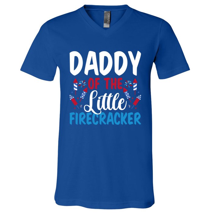 Daddy Of The Little Firecracker 4th Of July American Flag Funny Gift V-Neck T-Shirt