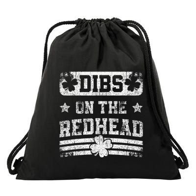 Dibs On The Redhead Retro Clovers Funny St PatrickS Day Drawstring Bag