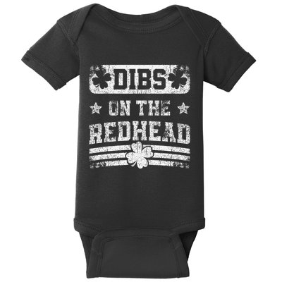 Dibs On The Redhead Retro Clovers Funny St PatrickS Day Baby Bodysuit