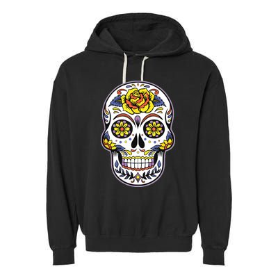 Day Of The Dead Dia De Los Muertos Floral Sugar Skull Garment-Dyed Fleece Hoodie