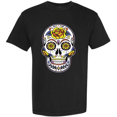 Day Of The Dead Dia De Los Muertos Floral Sugar Skull Garment-Dyed Heavyweight T-Shirt