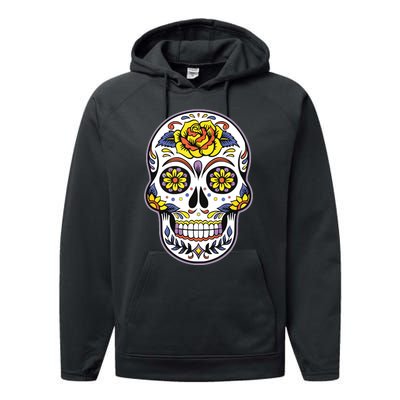 Day Of The Dead Dia De Los Muertos Floral Sugar Skull Performance Fleece Hoodie