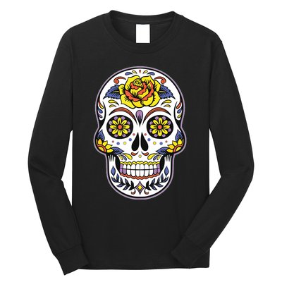 Day Of The Dead Dia De Los Muertos Floral Sugar Skull Long Sleeve Shirt