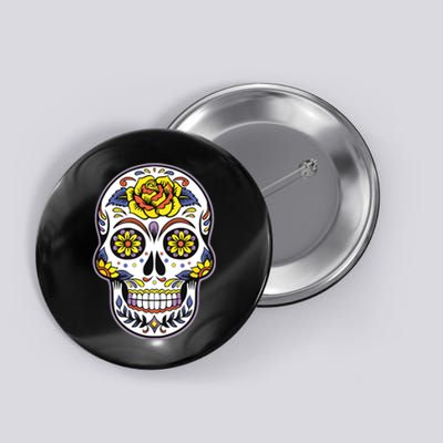 Day Of The Dead Dia De Los Muertos Floral Sugar Skull Button