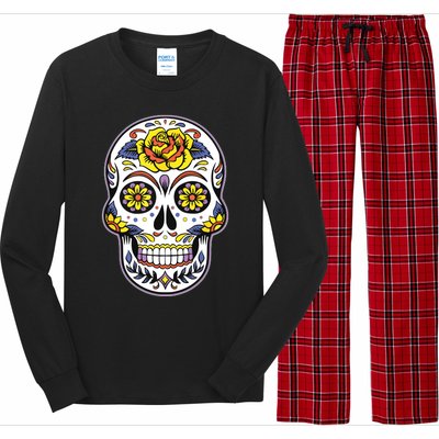 Day Of The Dead Dia De Los Muertos Floral Sugar Skull Long Sleeve Pajama Set