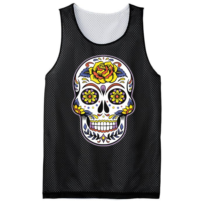 Day Of The Dead Dia De Los Muertos Floral Sugar Skull Mesh Reversible Basketball Jersey Tank