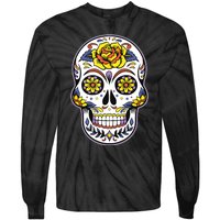 Day Of The Dead Dia De Los Muertos Floral Sugar Skull Tie-Dye Long Sleeve Shirt