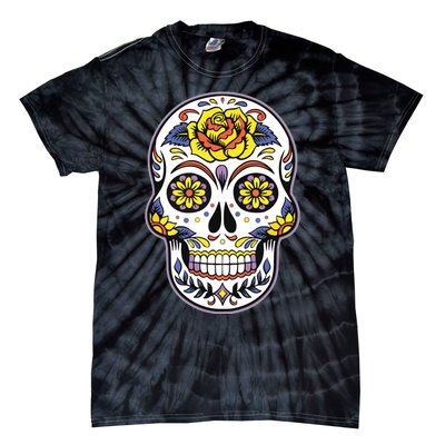 Day Of The Dead Dia De Los Muertos Floral Sugar Skull Tie-Dye T-Shirt