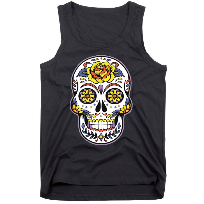 Day Of The Dead Dia De Los Muertos Floral Sugar Skull Tank Top