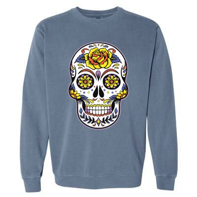 Day Of The Dead Dia De Los Muertos Floral Sugar Skull Garment-Dyed Sweatshirt