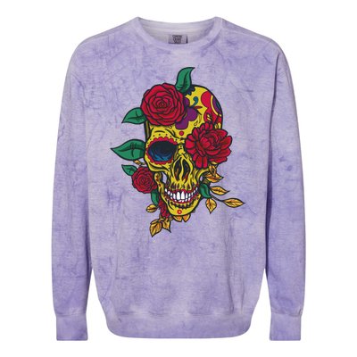 Day Of The Dead Rose Skull Colorblast Crewneck Sweatshirt