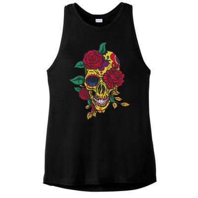 Day Of The Dead Rose Skull Ladies PosiCharge Tri-Blend Wicking Tank