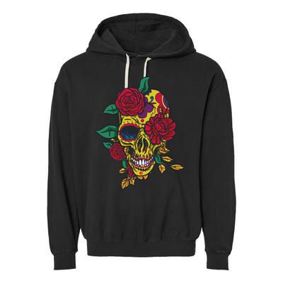 Day Of The Dead Rose Skull Garment-Dyed Fleece Hoodie